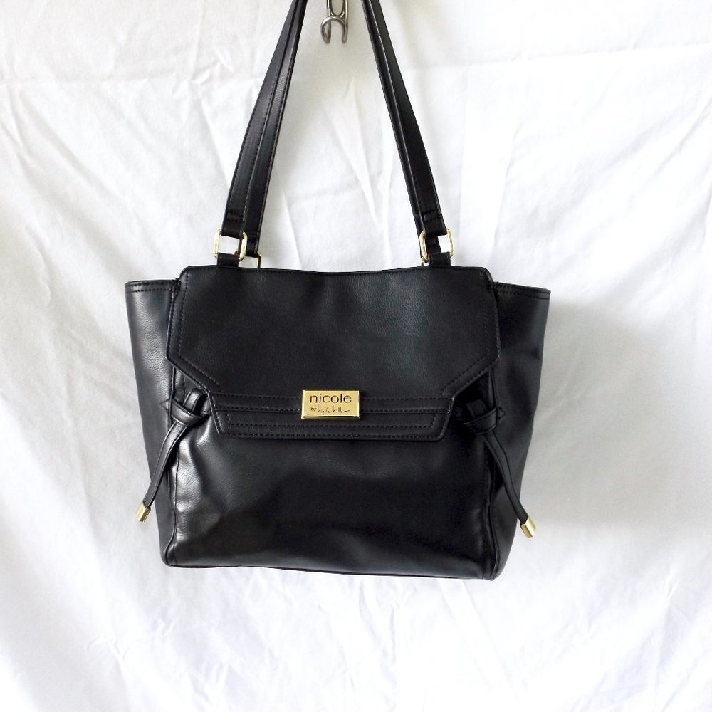 Nicole Miller Shoulder Bag, Faux Black Leather, Classic!